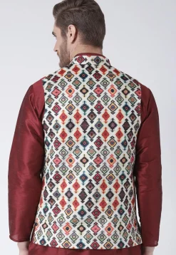 Digital Printed Viscose Nehru Jacket in White