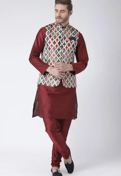 Digital Printed Viscose Nehru Jacket in White