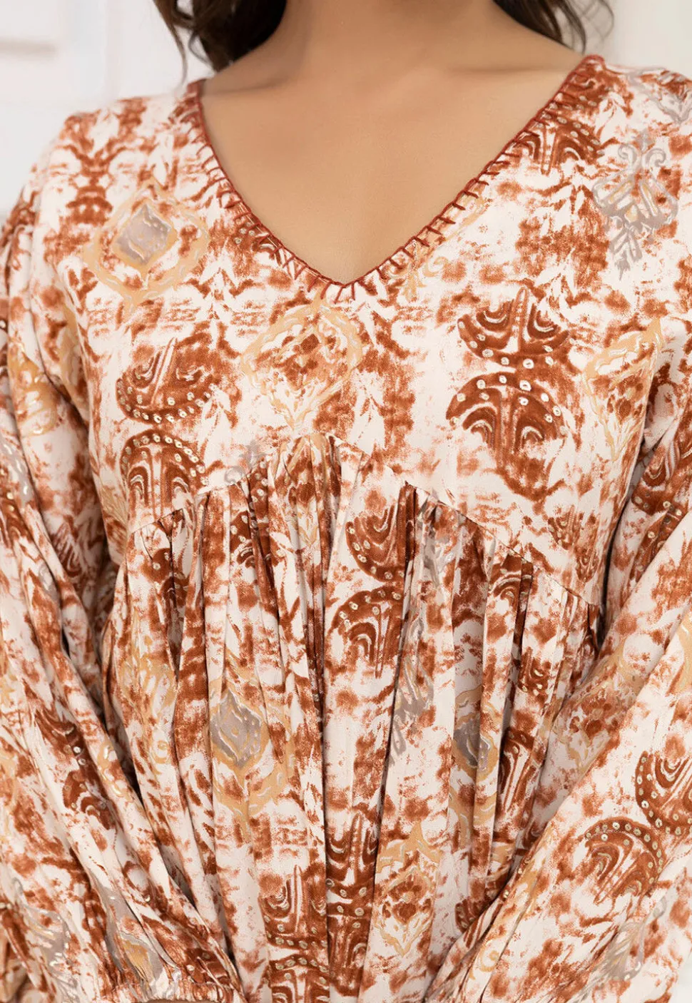 Digital Printed Viscose Rayon A Line Kurti in Cream