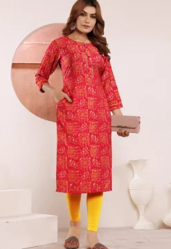 Digital Printed Viscose Rayon Straight Kurta in Dark Pink