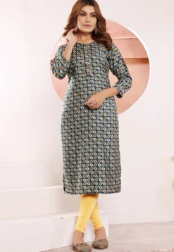 Digital Printed Viscose Rayon Straight Kurta in Navy Blue