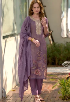 Digital Printed Viscose Silk Pakistani Suit in Purple