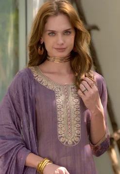 Digital Printed Viscose Silk Pakistani Suit in Purple
