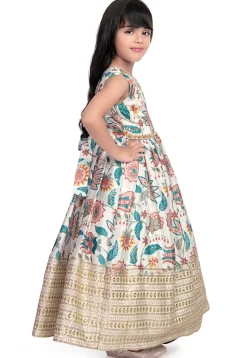 Digital Printed Viscose Silk Gown in Cream