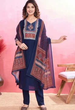 Digital Printed Viscose Silk Pakistani Suit in Navy Blue