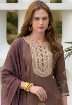Digital Printed Viscose Silk Pakistani Suit in Brown