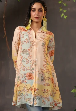 Digital Printed Viscose Silk Tunic in Light Peach