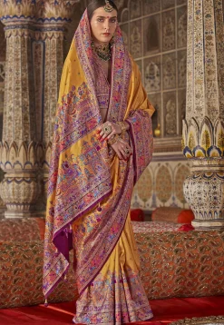 Digital Printed Viscose Silk Saree in Mustard
