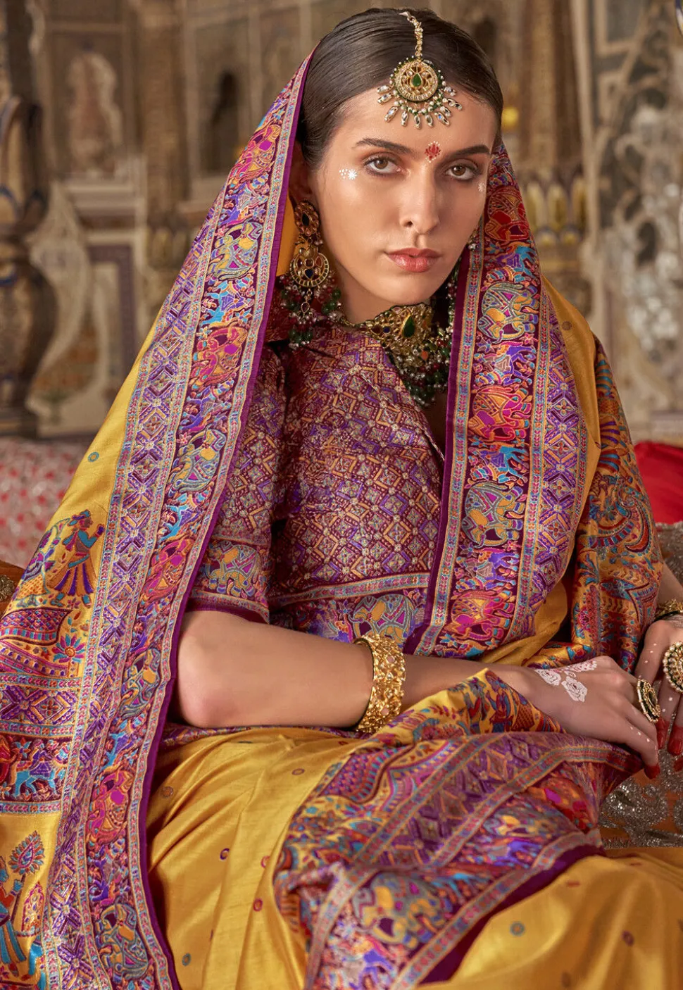 Digital Printed Viscose Silk Saree in Mustard