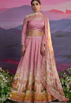Digital Printed Viscose Silk Lehenga in Pink