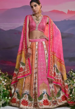 Digital Printed Viscose Silk Lehenga in Multicolor