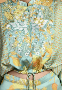 Digital Printed Viscose Silk Crop Top Set in Dusty Green