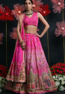 Digital Printed Viscose Silk Lehenga in Pink