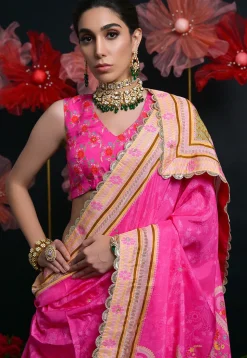 Digital Printed Viscose Silk Lehenga in Pink