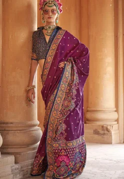 Digital Printed Viscose Silk Saree in Purple