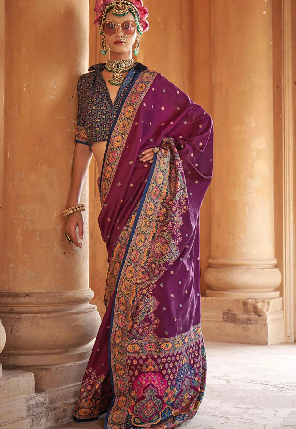 Digital Printed Viscose Silk Saree in Purple
