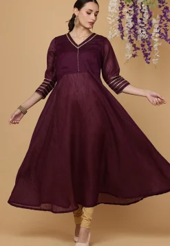 Embellished Art Silk A Line Kurta Set in Purple