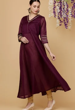 Embellished Art Silk A Line Kurta Set in Purple
