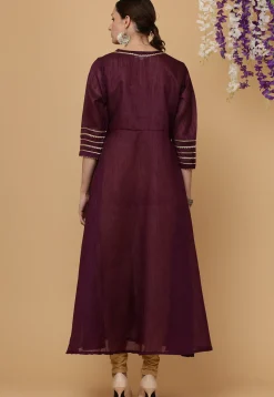 Embellished Art Silk A Line Kurta Set in Purple
