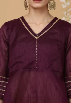 Embellished Art Silk A Line Kurta Set in Purple