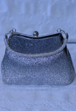 Embellished Art Silk Clutch Bag in Silver