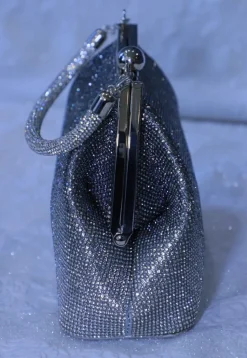 Embellished Art Silk Clutch Bag in Silver