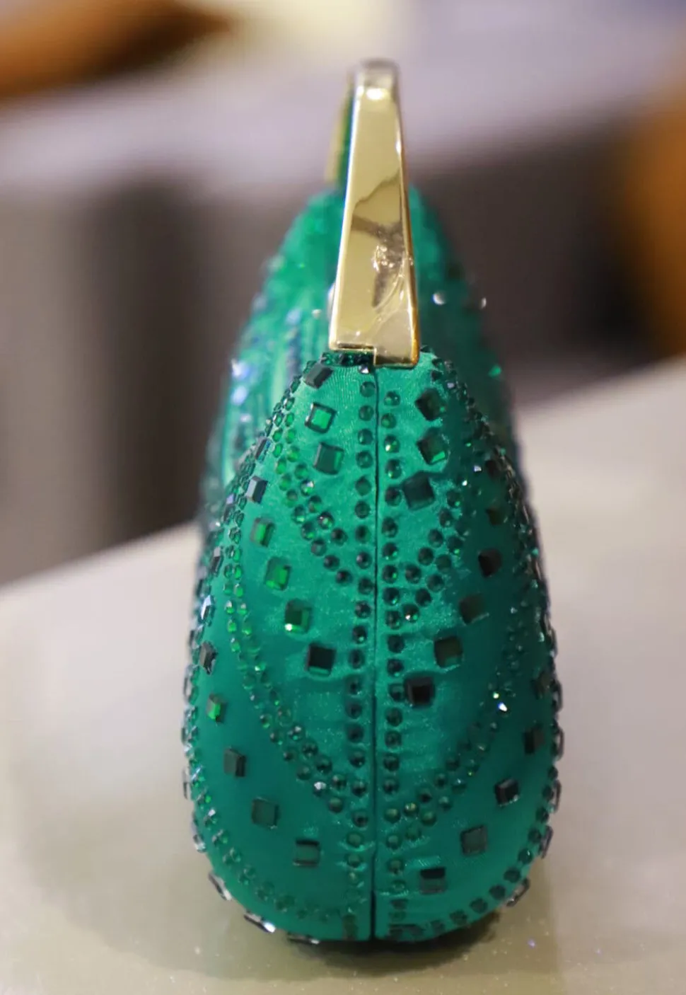 Embellished Art Silk Clutch Bag in Teal Green