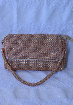 Embellished Art Silk Clutch Bag in Rose Gold