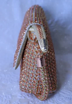 Embellished Art Silk Clutch Bag in Rose Gold