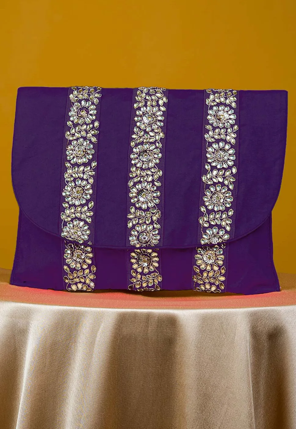 Embellished Art Silk Clutch Bag in Purple