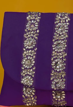 Embellished Art Silk Clutch Bag in Purple