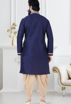 Embellished Art Silk Dhoti Kurta in Navy Blue
