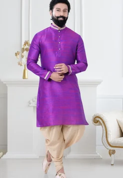 Embellished Art Silk Dhoti Kurta in Purple