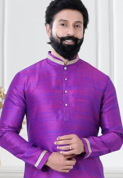 Embellished Art Silk Dhoti Kurta in Purple