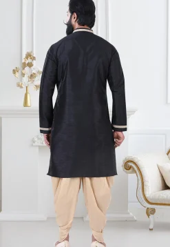 Embellished Art Silk Dhoti Kurta in Black