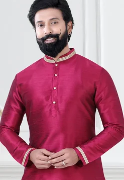 Embellished Art Silk Dhoti Kurta in Pink