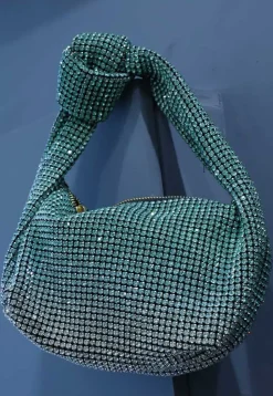 Embellished Art Silk Handbag in Blue