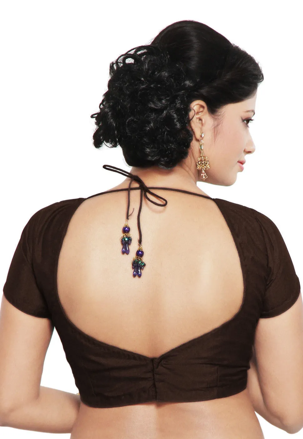 Embellished Art Silk Padded Blouse in Dark Brown