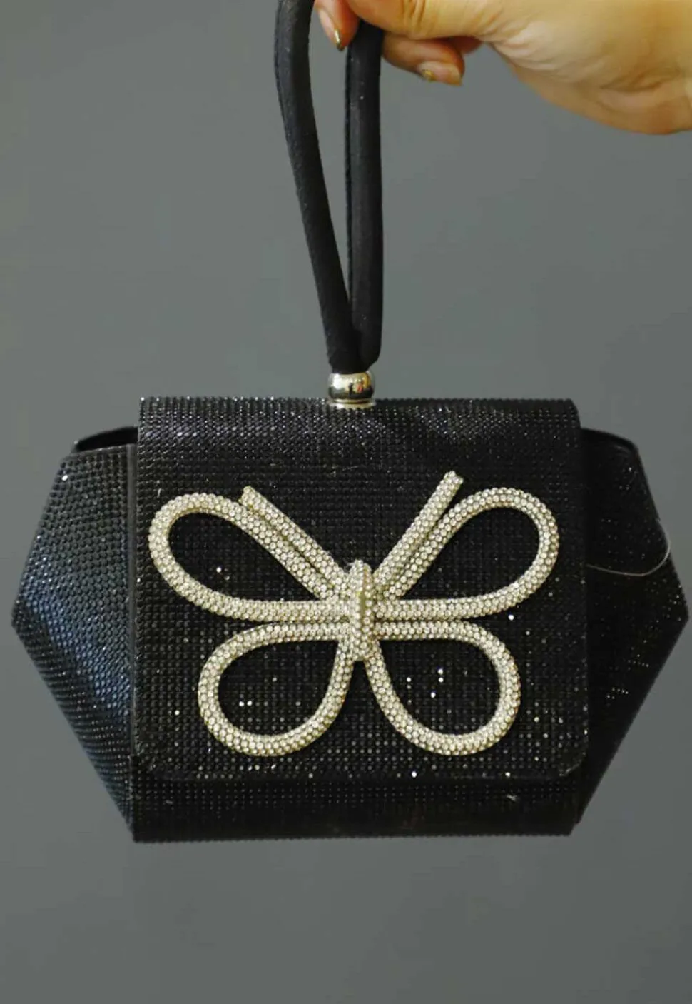 Embellished Art Silk Potli Bag in Black