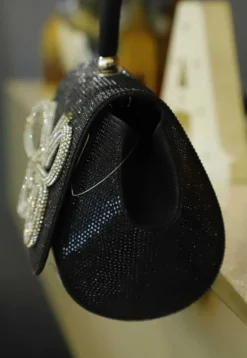 Embellished Art Silk Potli Bag in Black