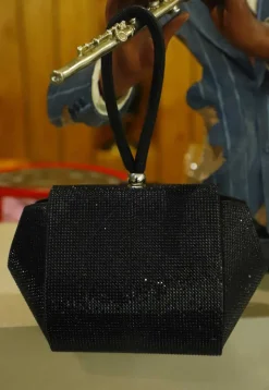 Embellished Art Silk Potli Bag in Black