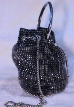 Embellished Art Silk Potli Bag in Black