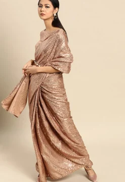 Embellished Art Silk Saree in Beige