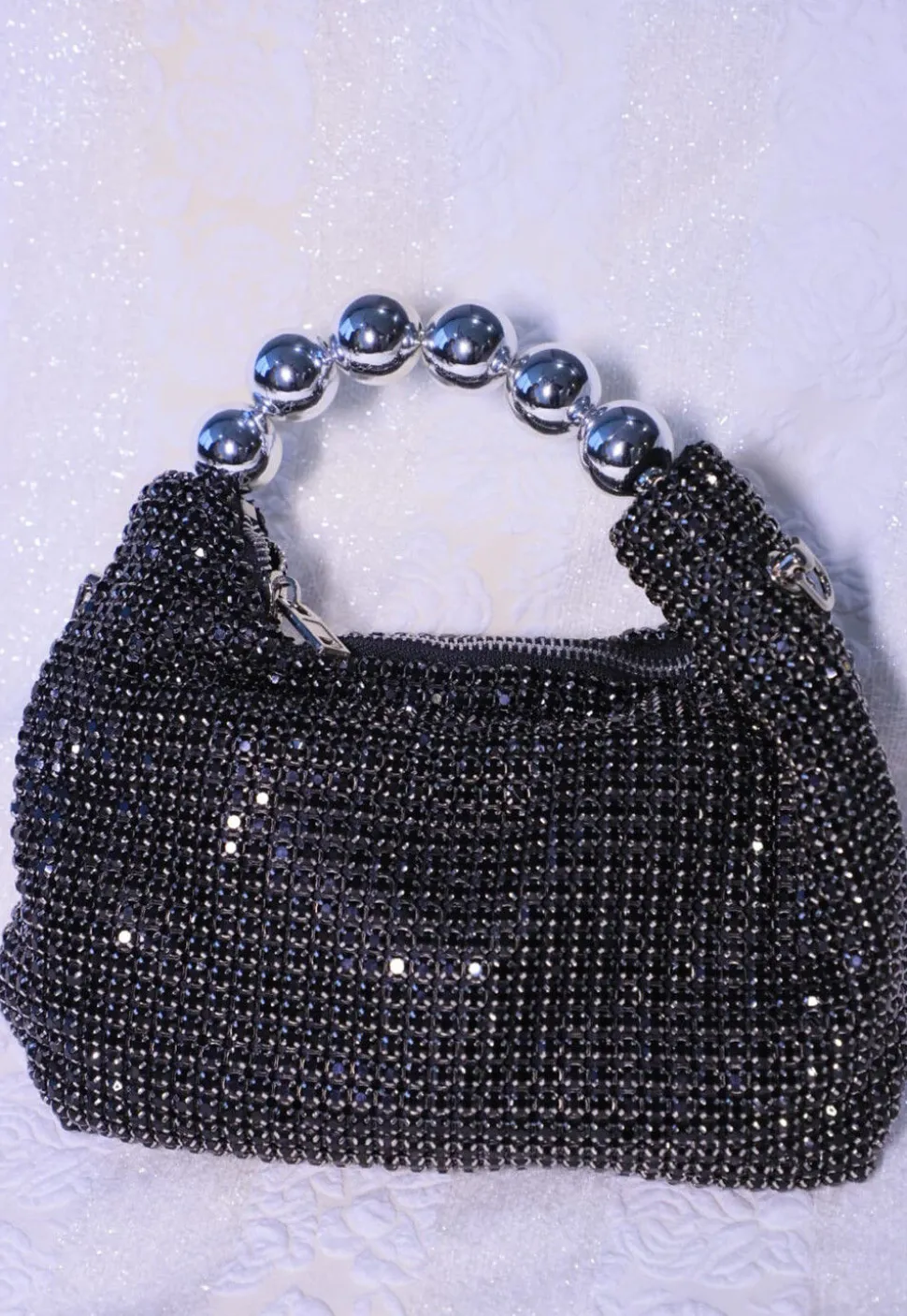 Embellished Art Silk Sling Bag in Black