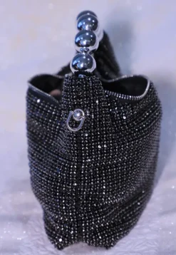 Embellished Art Silk Sling Bag in Black