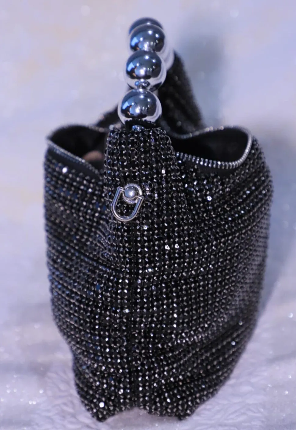 Embellished Art Silk Sling Bag in Black