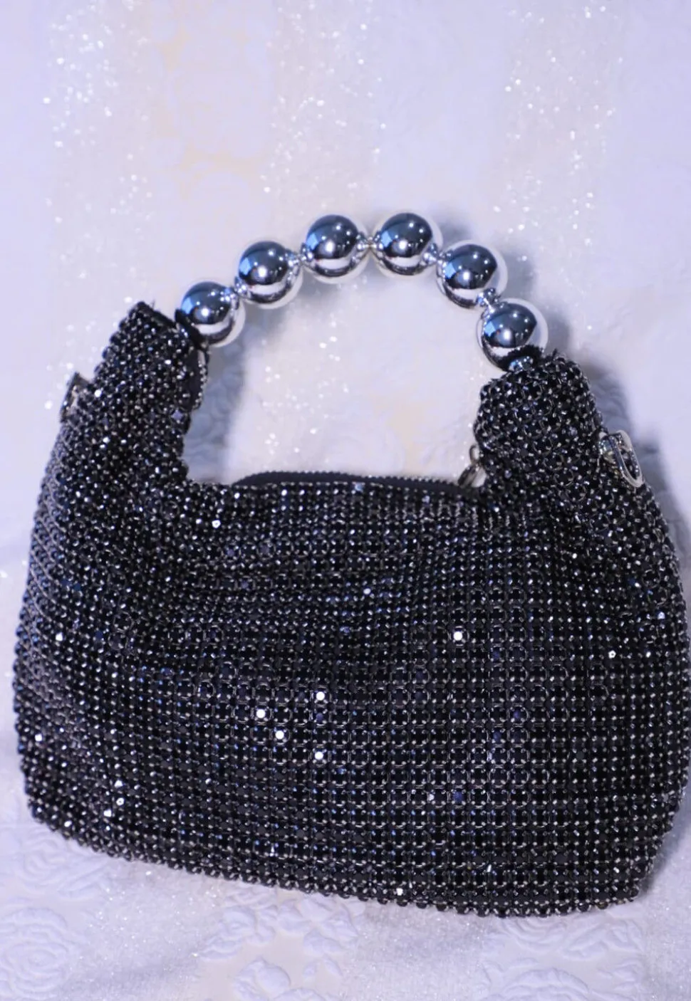 Embellished Art Silk Sling Bag in Black