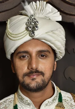Embellished Art Silk Turban in Off White