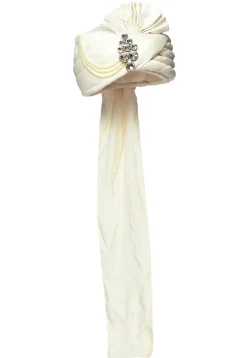 Embellished Art Silk Turban in Off White