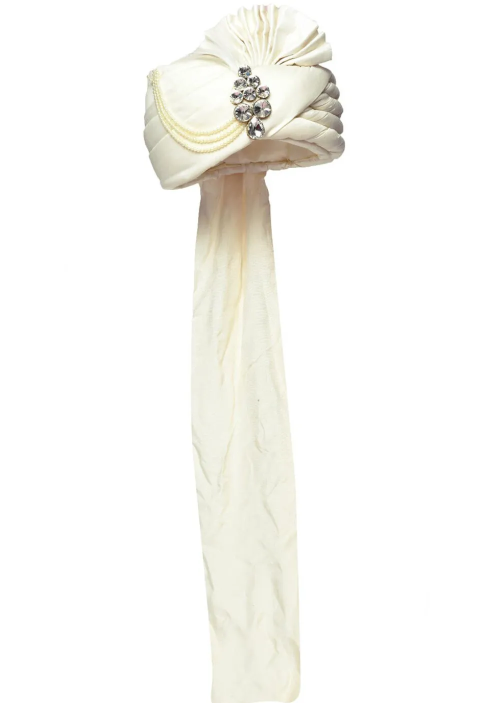 Embellished Art Silk Turban in Off White